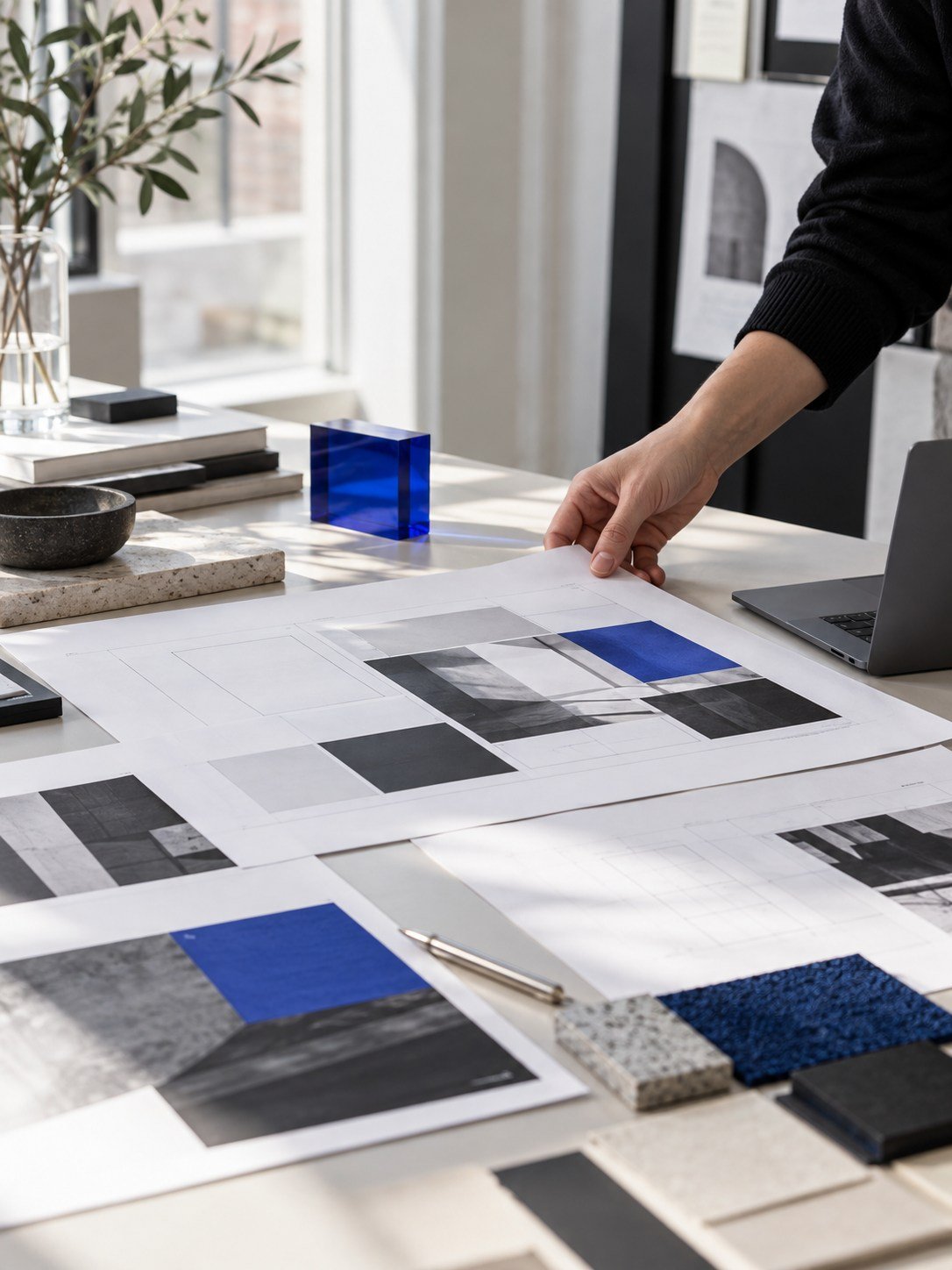 Exploring layouts and materials at a design worktable