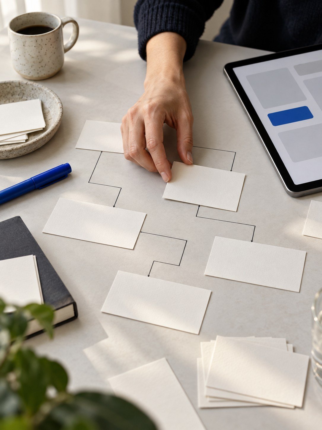 Planning a workflow with cards and a tablet